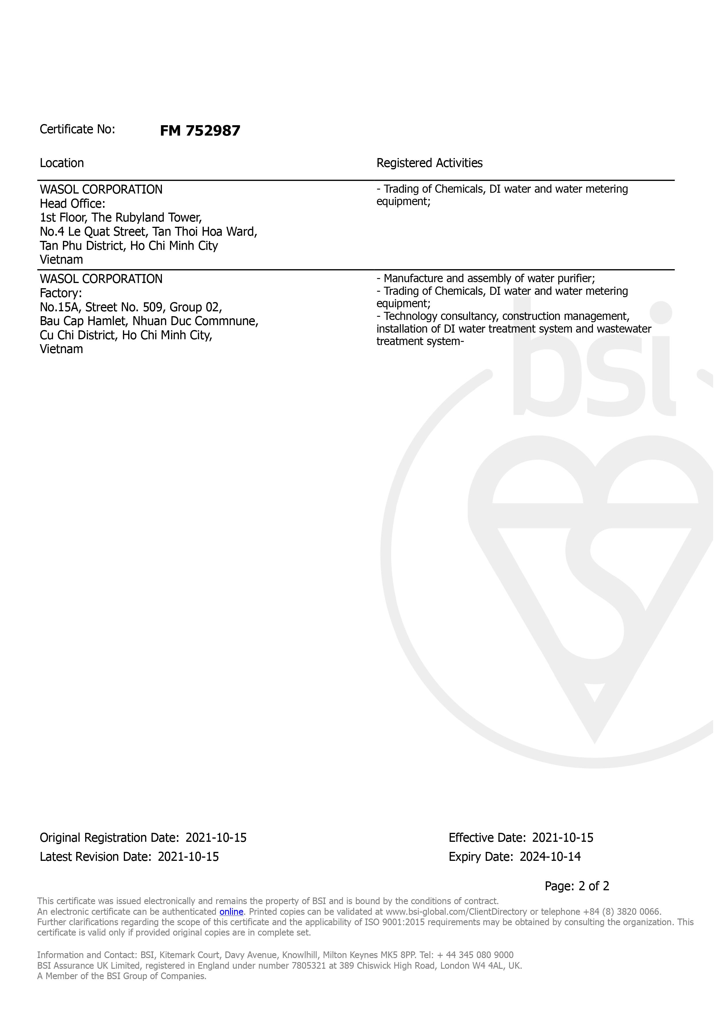 ISO 9001:2015 by the British Standard Institution - BSI Vietnam 2